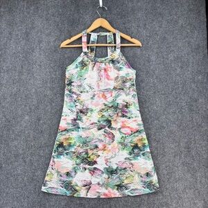 prAna Cantine Dress Size S Racerback Halter Watercolor Floral Artsy Athleisure